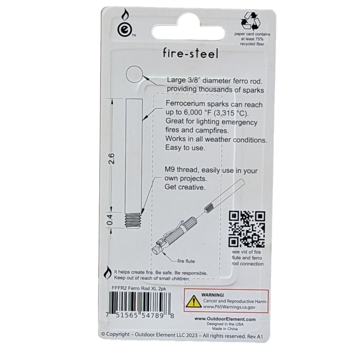 XL Fire-Steel Replacement 2pk Ferro Rod for Fire Flute