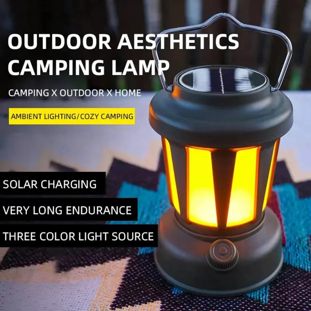 Outdoor solar rechargeable camping light, multifunctional LED strong light charging camping atmosphere tent light
