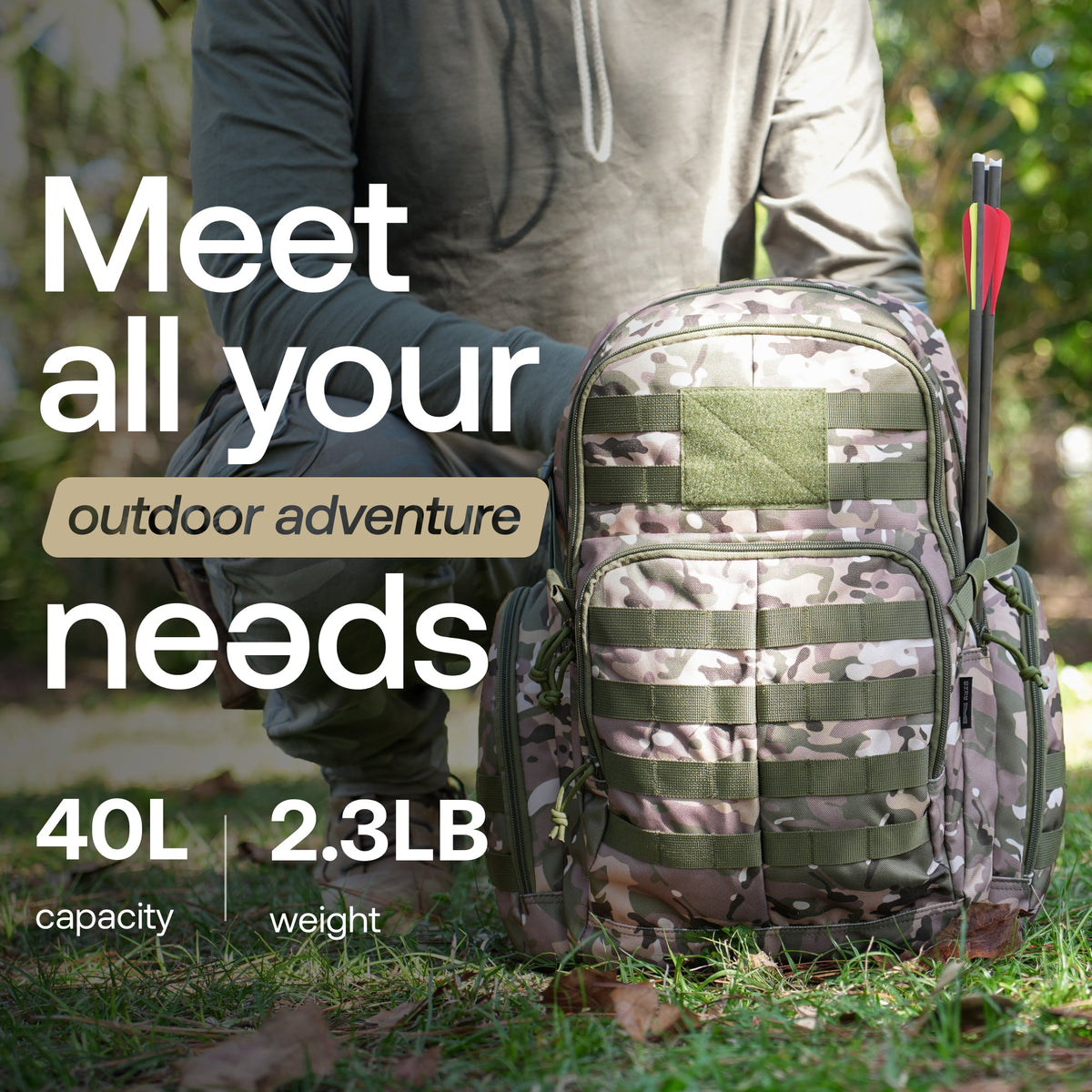Huntex 40L Tactical Backpack in Green Camo