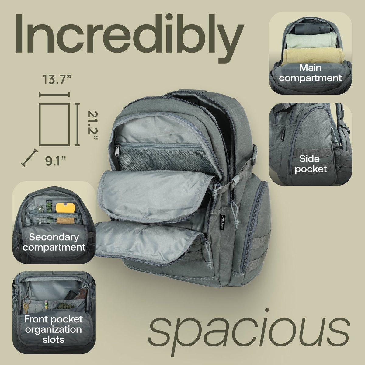 Huntex 40L Tactical Backpack in Gray