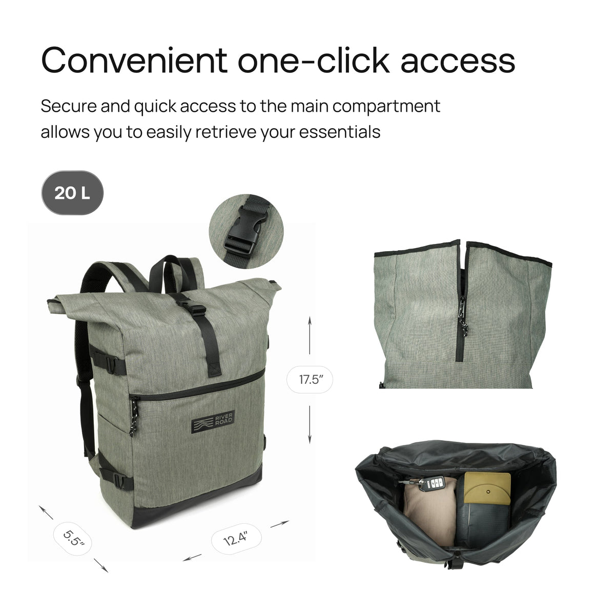 CityRoll Easy Access Backpack - Dark Green - 20 L