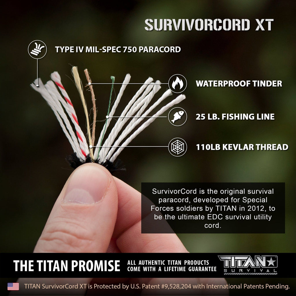 SurvivorCord XT 750 Paracord – 100 ft USA-Made Survival Paracord